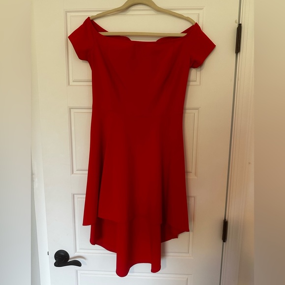 Blue Sand Red Off-The-Shoulder High-Low Dress - Picture 3 of 3